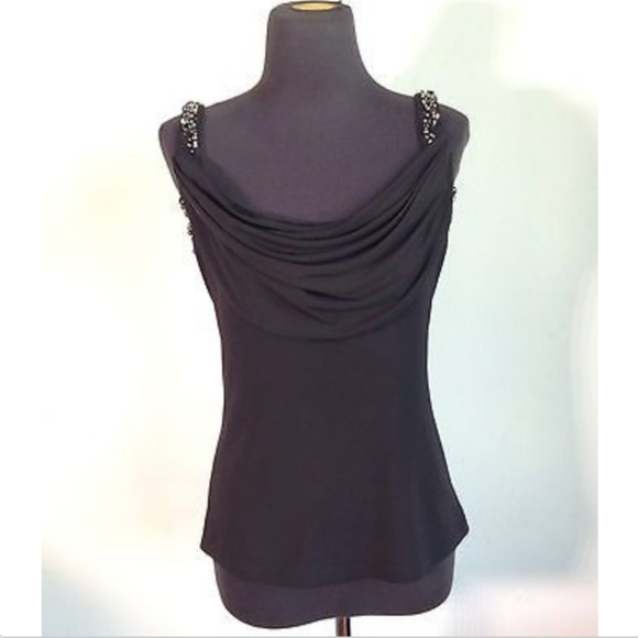 Calvin Klein Tops - CALVIN KLEIN sz P black beaded rhinestone blouse